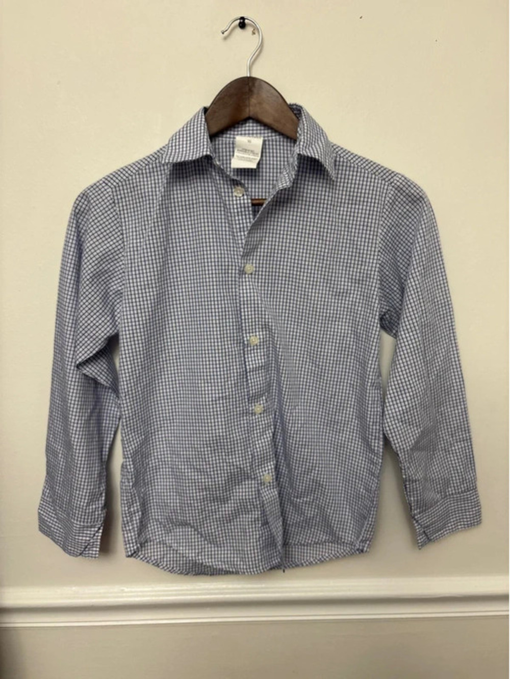 Van Heusen Boys Blue Checkered Button-Down Dress Shirt Size 10